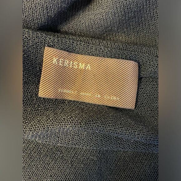 Kerisma Lightweight Semi-Sheer V-Neck Sweater Black w/White Trim M/L - Picture 5 of 7